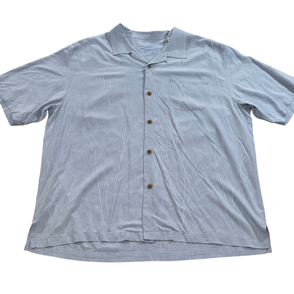 Tommy Bahama Original Fit Silk‎ Button Down Shirt Blue Palm Tree Mens XL